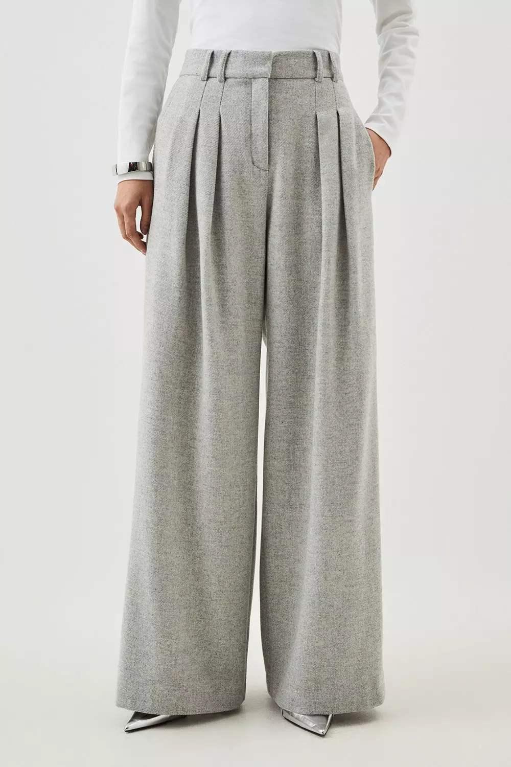 Petite Tailored Wool Blend Double Faced Wide Leg Pants | Karen Millen